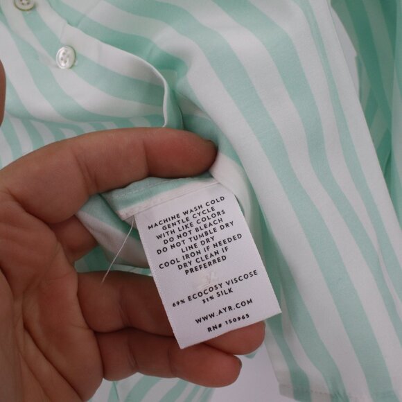 AYR Shirt Women's XL Long Sleeve Button Up Striped Viscose Silk relaxed pocket - Picture 4 of 10